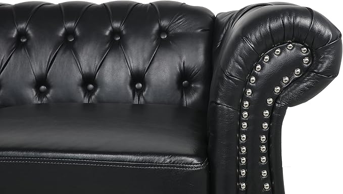LEVNARY Chesterfield Sofa Classic Tufted Upholstered Leather Couch Modern 3 Seater Couch Furniture with Tufted Back for Living Room Office (Black)
