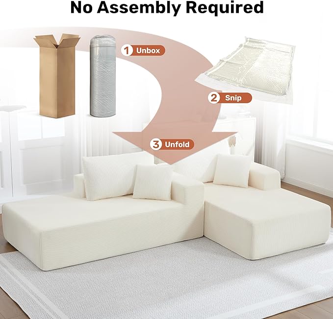 Modular Sectional Sofa81.4 Boneless Sofa for Living RoomLoveseat Sofa Deep Seat Cloud CouchesCorduroy Upholstered Corner Sofa CouchNo Assembly RequiredBeige