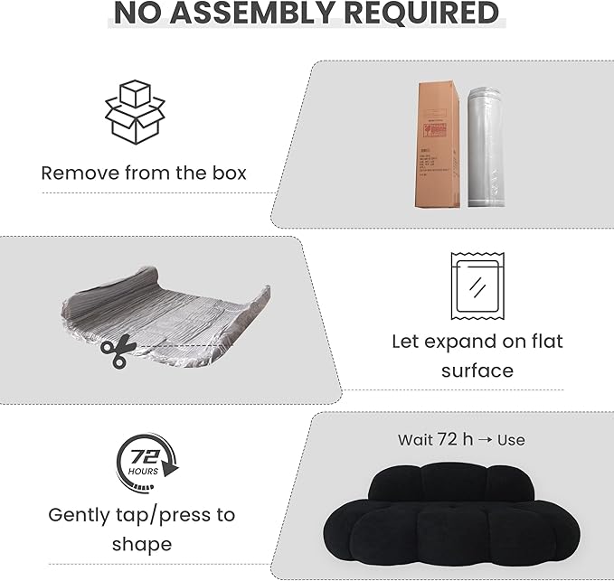 Floor Couch Modern Curved Loveseat Sofa Lazy Sofa Round Floor Sofas Cloud Memory Foam Couches for Living Room Apartment Small Spaces (No Assembly Black)