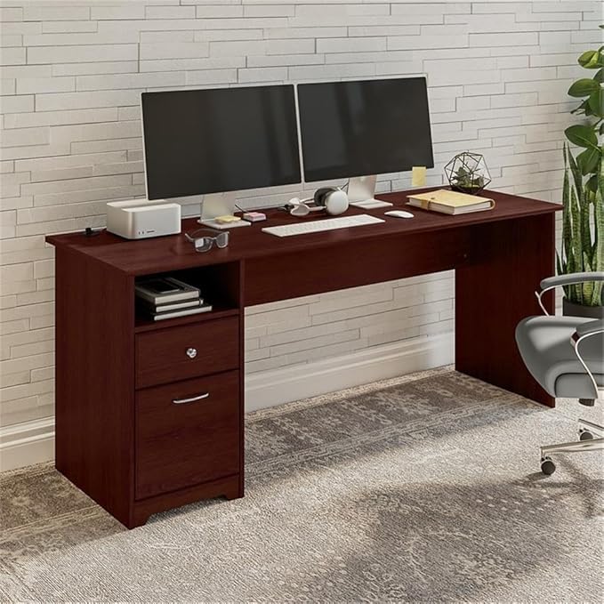 Bush Furniture Cabot 72W Computer Desk with Drawers in Harvest Cherry Large Work Table and Built-in Storage for Home Office 6 Foot Long Desktop