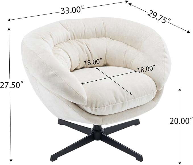 360°Swivel Accent ChairModern Chenille Office ChairRound Office Chairswith Removable CushionBlack Metal Base for Living RoomBedroomReading CornerOfficeBeige