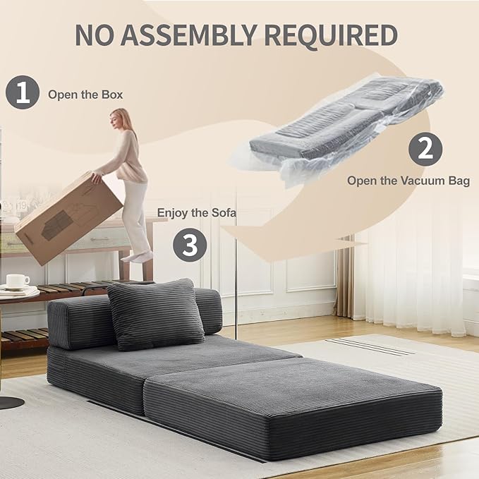 Folding Sofa Bed Convertible Sleeper Chair with Pillow Single Sofa with Back Support Portable Fold Out Chair Cloud Couch Bed Comfy Floor Sofa Lounge for Living Room Bedroom Dark Grey