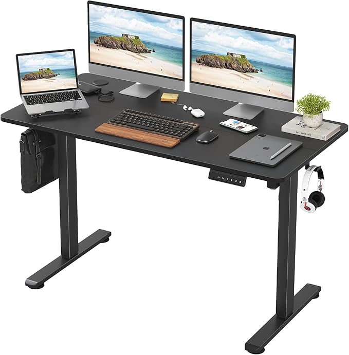 Electric Standing Desk 48 x 24 Inches Height Adjustable Sit Stand Up Desk Home Office Computer Desk Ergonomic Rising Computer Table for Work Home Office (Black)