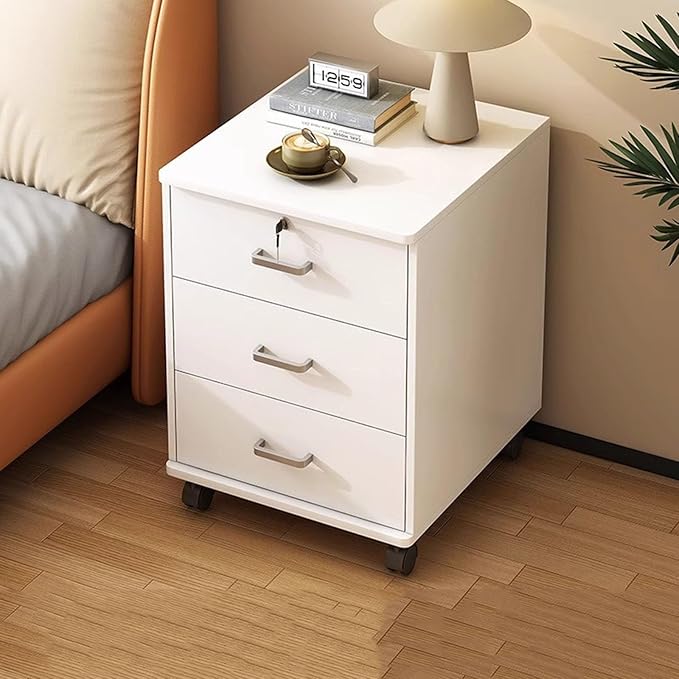 Rolling File Cabinet 3 Drawer Under Desk Wood Filing Cabinets for Home Office Organizer A4/Letter Files 14.5x13.4x23.2IN Locking Office Cabinet with Wheels Space-Saving(White)