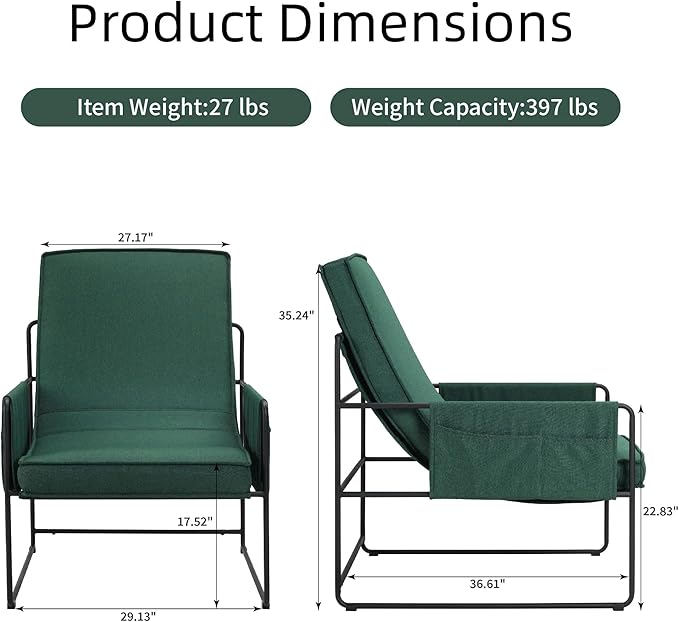 Modern Accent Chair with Removable Cushion &amp Wood Armrests - Ergonomic Vanity Chair for Living Room Bedroom Balcony 396lbs Capacity Corduroy Fabric Comfy Chair with Easy Assembly (Green)