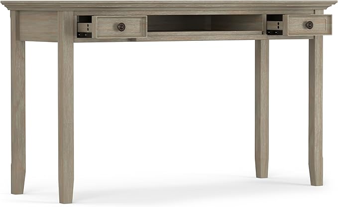 SIMPLIHOME Amherst Desk - 54-Inch Wide Solid Wood Writing Desk in Distressed Grey Transitional Home Office Computer Table for Workspace or Study with 2 Drawers and Flip-Down Keyboard Tray