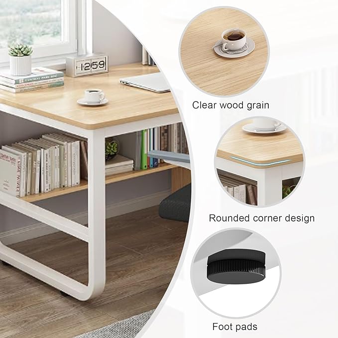 Computer Table Computer Desk with Storage 39.5 Contemporary Office Study Desk with Metal Bracket Home Office Desk for Bedroom Study Office