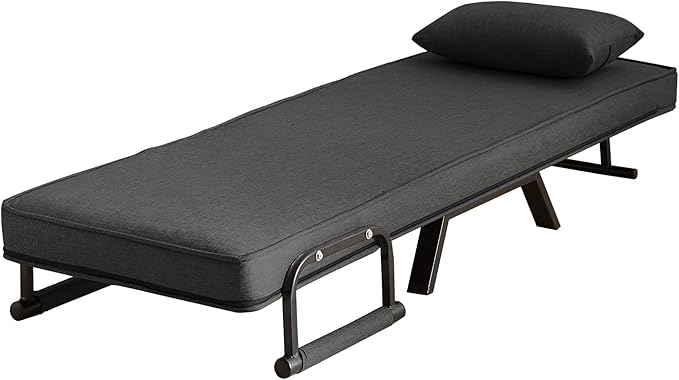 Foldable Chair Bed Comfortable Convertible Sofa Bed 5 in 1 Foldable Bed with 5 Adjustable backrests and Pillows Suitable for Comfortable Cushion Chair in The Office. (Black+Linen+1Seat)
