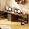 Two Person Desk with 3 Drawers Large Double Study Writing Table Wooden 2 Person Gaming Desk Computer Table Dual Workstation for Home Office(Walnut240cm/94.48in)