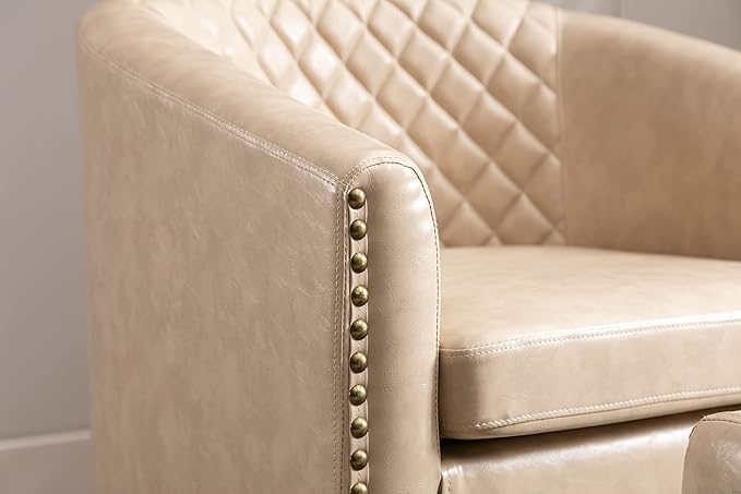Accent Chair with Ottoman Mid Century Modern Barrel Chair Upholstered Club Tub Round Arms Chair for Living Room