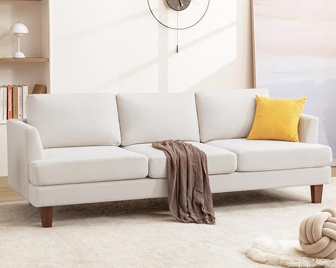 Mid Century Modern Couches for Living Room 89 Comfy Couch Sofa with 3-Seater Deep Seats Upholstered Sofas for Living Room Office Apartment Bedroom Beige