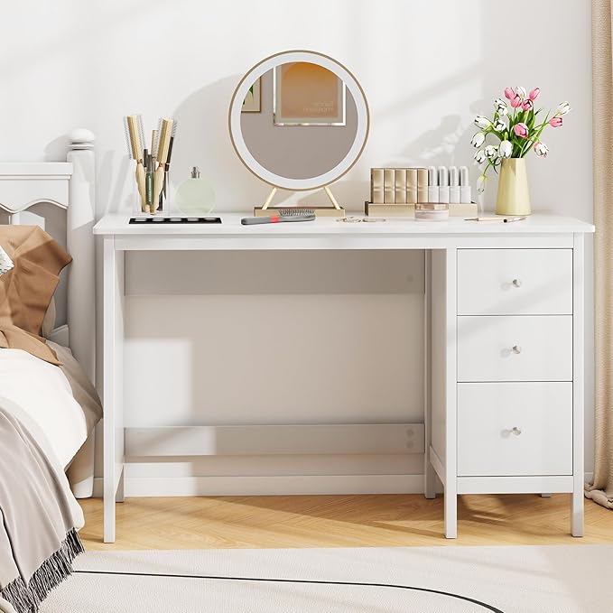 NAFORT 2-Drawer Computer Desk Modern Home Office Desk with Storage &amp Spacious Desktop Compact Writing Study Desk for Bedroom Small Spaces Multipurpose Workstation White