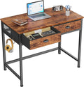 Furologee Small Computer Desk with 2 Fabric Drawers for Bedroom34 Inch Home Office Writing Desk Vanity Desk with Hooks Simple Study Desk for Small Spaces Makeup Dressing Table Rustic Brown