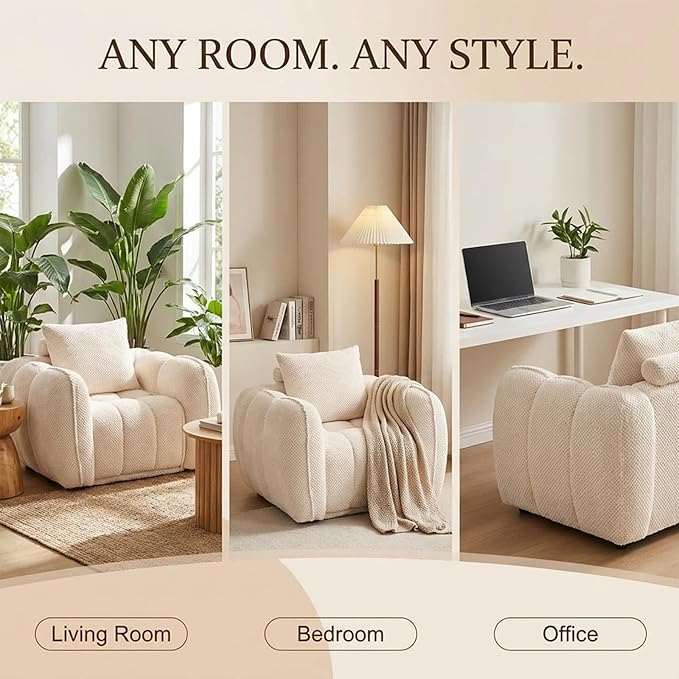 Furnimart Pumpkin Single Sofa Oversized Could Comfy Accent Chair Foam Boneless Chair Wide Seat Modern Small Couch for Living Room Bedroom Assemble Free(Beige)