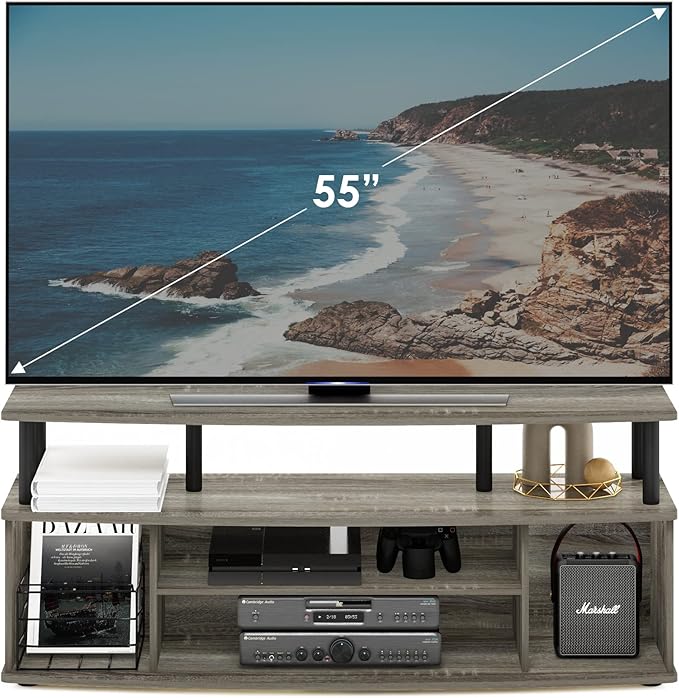 Furinno Jaya Large Entertainment Center Hold up to 55-in TV Inch French Oak/Black