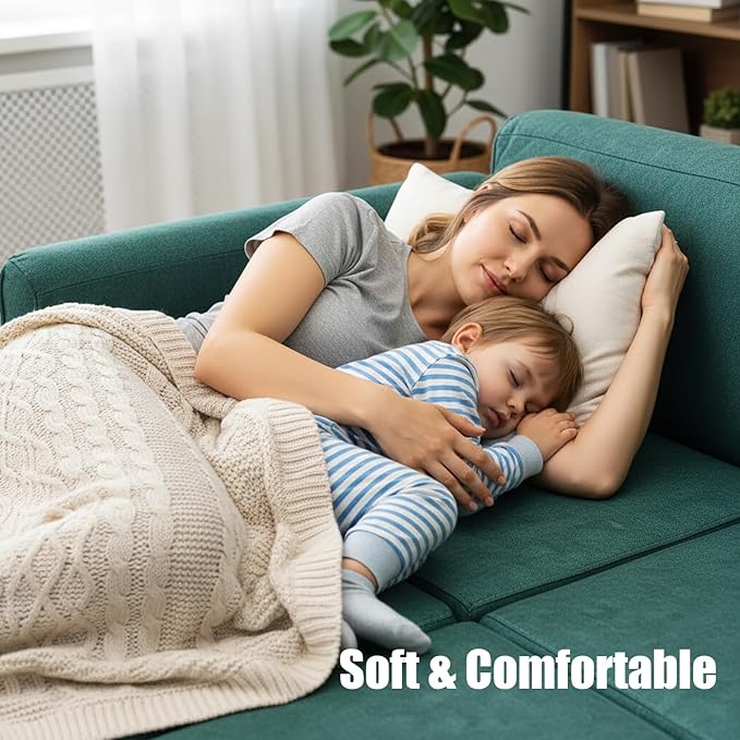 Convertible Sleeper Sofa Bed Pull Out Couch with High-Density Foam Modern Upholstered Loveseat Futon 2-in-1 Full Size Bed for Living Room Apartment Small Space (Green) | Foldable Convertible Bed