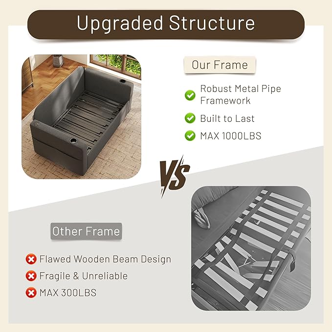 3 in 1 Sofa Bed 56 Inch Convertible Pull Out Couch Loveseat Sleeper Sofa with Cup Holders USB Sofa Couches for Living Room Bedroom Apartment Light Grey