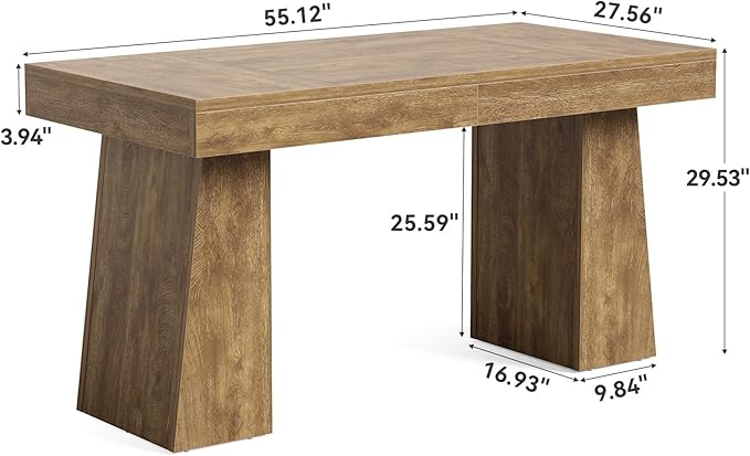 1Easylife 55 Inches Long Computer Desk Large Wooden Home Office Desk with Heavy Duty Pedestal Modern Simple Style Study Writing Table Oak