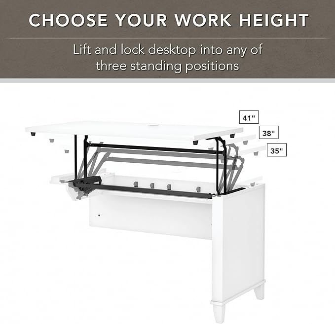 Bush Furniture Somerset 72W 3 Position Sit to Stand L Shaped Desk with Hutch in White | Adjustable Height Table for Home Office