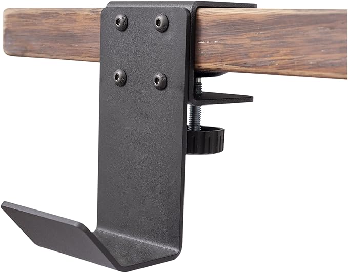 Stand Up Desk Store Clamp-On Under Desk Headphone Hanger Backpack Hook and Purse Holder - Black