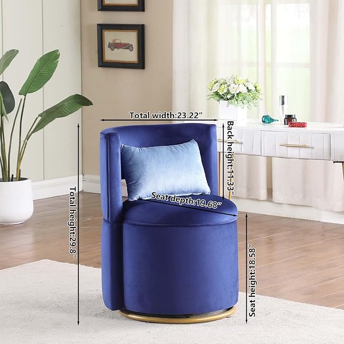 Vantiy Chair with Storage Round Velvet Chair with Tufted Button and Hollowed Back Back Cushion Included (Blue)