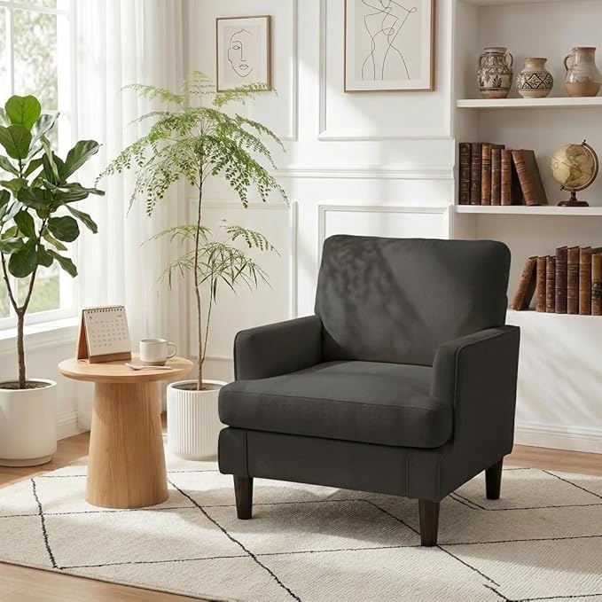 Kromax Accent Chair for Living Room Set of 2 No Screws Assembly Required Mid-Century Reading Chair for Bedroom Comfy Upholstered Armchair with Sturdy Legs Single Sofa Chair for Apartment Black