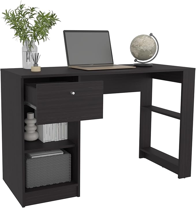 120-Home 47 Wide One Drawer Desk Four Shelves Writting Desk Gamer Desk Home Office Living Room Black