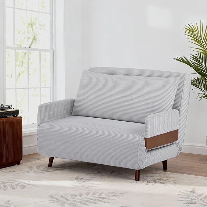 3-in-1 Convertible Sofa Bed Futon Loveseat Couch with Pillow Adjustable Backrest and Removable Armrests Recliner Sleeper Sofa for Small Spaces Living Room Bedroom or Office Light Grey
