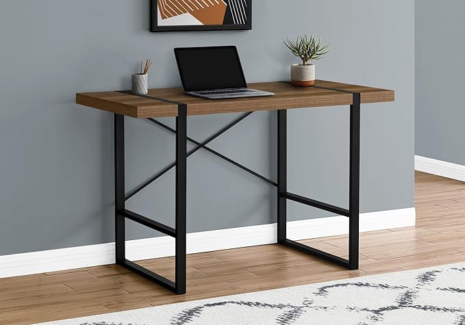 Penau Computer Desk for Home Office Walnut Laminate Finish Modern Black Metal Legs 49 Inches L x 23.75 Inches W