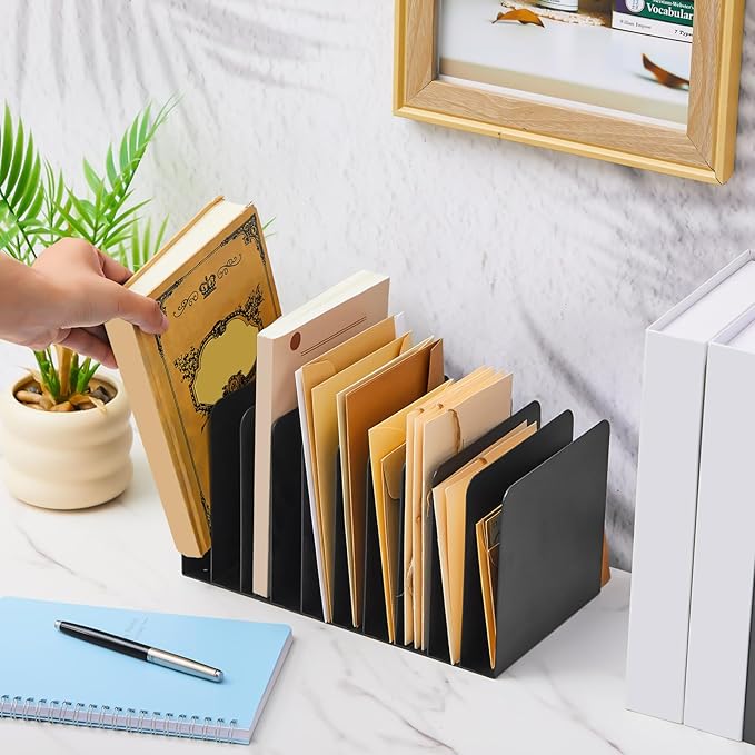 Suzile Metal Desk File Organizer 10 Compartments Metal Desktop Organizer File Sorter Office Organization File Holder for Home Classroom Vertical File Organizer 10.63 L X 5.79 W X 5.41 H