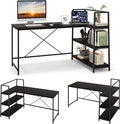 COSTWAY 59 Inch L-Shaped Computer Desk Large Reversible Corner Desk with Open Storage Shelves Space-Saving Writing Study Table PC Laptop Gaming Desk for Home Office (Black)