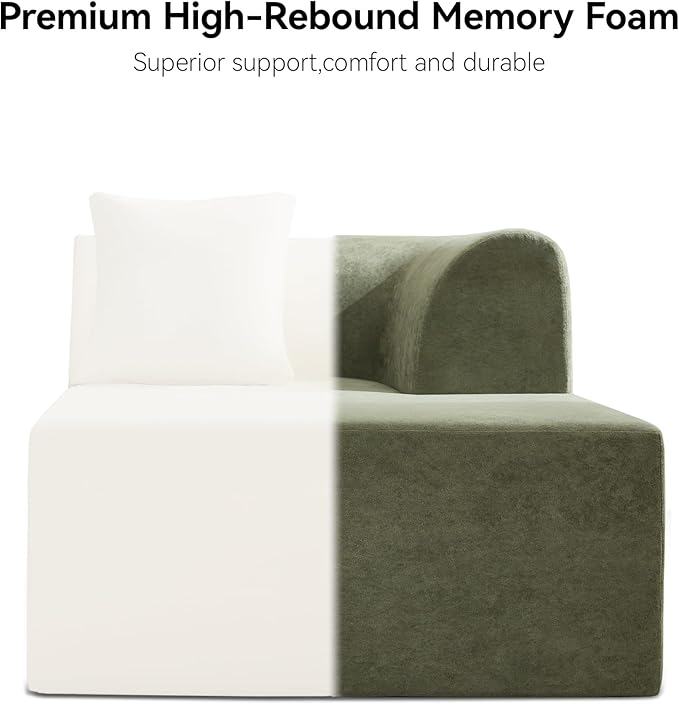 140''Oversized Cloud Velvet Curved Sectional Couch Boneless Couch with L-Shape Chaise Upholstered Compression Memory Foam Modular Sectional Sofa for Living Room No Assembly Required Green