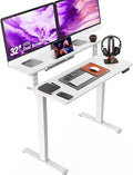 AVLT 47″ Electric Standing Desk with Dual-Tier Shelf &amp Tablet Holder – Height Adjustable Sit-Stand Desk for Home Office Motorized Frame Supports 176 lbs (80kg) Includes Tabletops – White