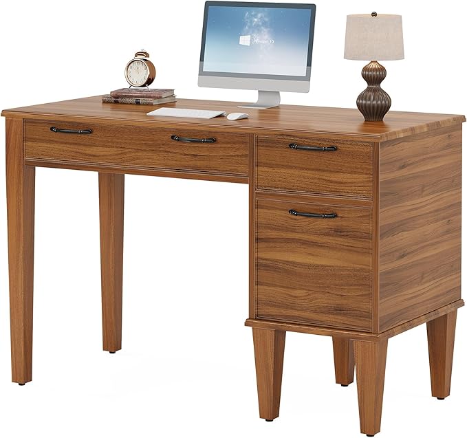 Tribesigns 47 Wood Computer Desk with 3 Drawers Farmhouse Small Office Desk with File Drawers Writing Table with Storage for Home Office Bedroom Study Room Brown
