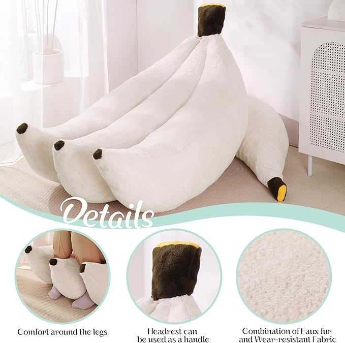 Banana Bean Bag Chair with Ottoman Floor Sofa Bed with Footrest Comfy Convertible Lounger for Adults Plush Couch for Bedroom Living Room or Dorm L-Cream