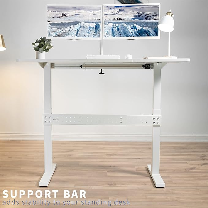 VIVO White Universal Steel Clamp-on Desk Stabilizer Bar for Sturdy Reinforced Workstation 36 to 61.6 inch Bracket Support System for Sit to Stand Desk Frames Expandable Width Adjustment DESK-STB01W