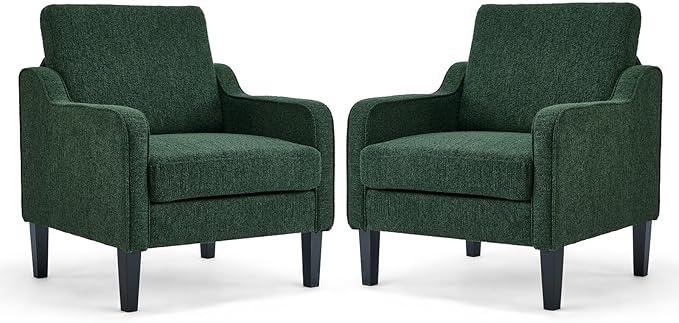 VINGLI Accent Chair for Living Room Chairs Reading Chair for Bedroom Chair Scooped Arm Chair Mid Century Modern Accent Chairs Upholstered Comfy Chair for Apartment Waiting Room (2 Dark Green)