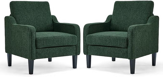 VINGLI Accent Chair for Living Room Chairs Reading Chair for Bedroom Chair Scooped Arm Chair Mid Century Modern Accent Chairs Upholstered Comfy Chair for Apartment Waiting Room (2 Dark Green)