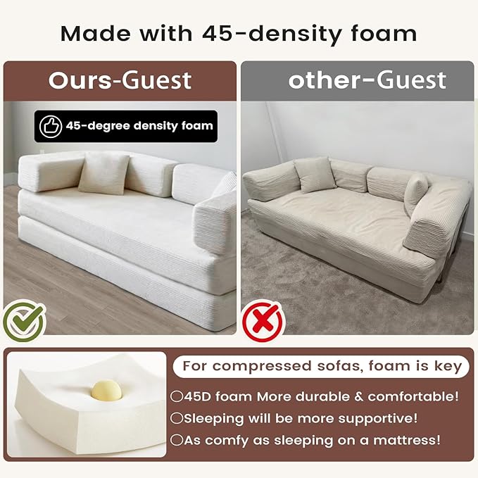 Convertible Sleeper Sofa Bed Corduroy Upholstered Modular Floor Couch Queen/King Size Foldable Futon with futon Memory Foam for Apartment Living Room Bedroom (Pink 80.15) | Convertible sofa bed