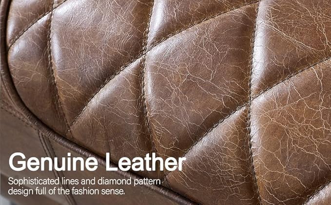 Volans Mid Century Modern Genuine Leather Accent Arm Chair with Vintage Aluminum Patchwork Cognac