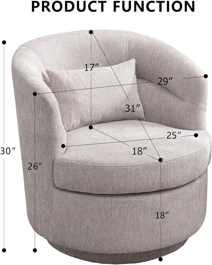 CANMOV Swivel Accent Chair Set of 2 360 Degree Round Swivel Barrel Chair with Pillow Upholstered Comfy Barrel Armchair Single Club Sofa Chair for Living Room Bedroom Reading Room (Grey*2)