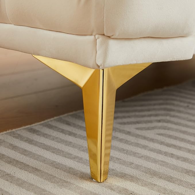 82.5'' Velvet Chesterfield Sofa Button Tufted Upholstered Sofa Couches with 2 Pillows Golden Metal Feets Removable Thick Cushions Comfy Chesterfield Couches for Living Room Apartment Beige