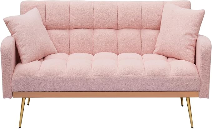 69-inch Convertible Sofa Bed with Two Throw Pillows Suitable for Living Room Bedrooms Offices Pink