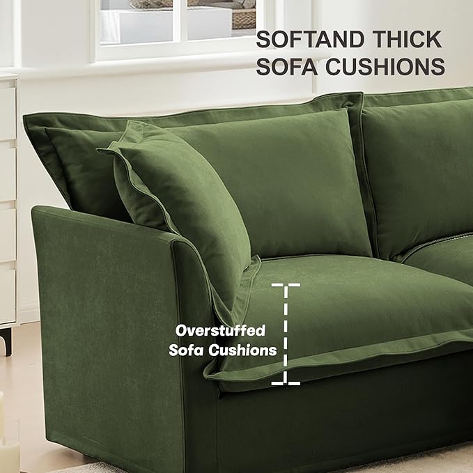 120 Inch 3-Seater Oversized Sectional Sofa with 2 Ottomans - Wide Deep Seat Removable Washable Chenille Fabric for Living RoomGreen