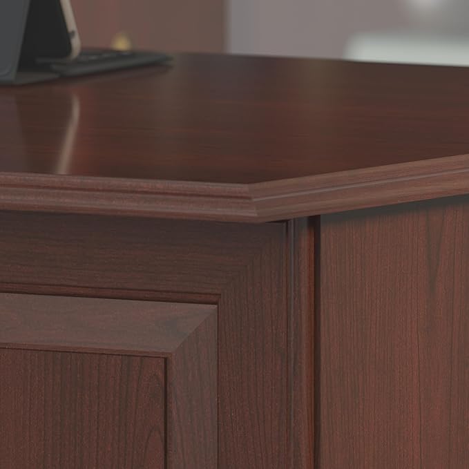 Bush Home Saratoga L Shaped Computer Desk with Drawers and Storage in Linen White Oak | Large Corner Office Table for Workspace