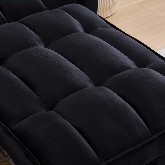 Antetek Sleeper Sofa Chair Bed Convertible Velvet Single Pull Out Sofa Chair Modern Tufted Living Room Reading Chair with Adjustable Backrest/Pillow for Small Space Apartment Office Black