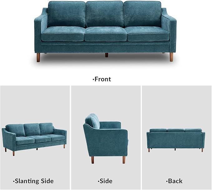 Kingfun Living Room Furniture Sets 3 Seater Couch and 2 Armchair Mid Century Modern Sofa Set Chenille Couch with Solid Wood Frame for Living Room &amp Bedroom Water Green