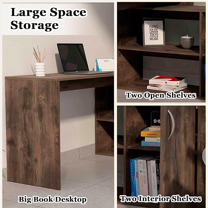 60 Inch Brown L Shaped Desk with Storage Large Computer Corner Home Office Desk with File Cabinet &amp 2 Storage Shelves Wood Corner Desk for Small Space Gaming Writing Work