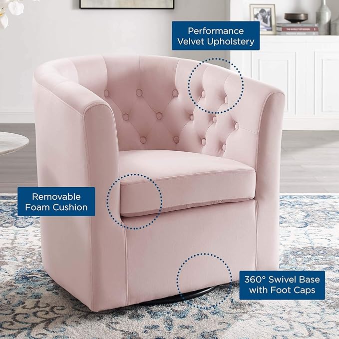 Modway EEI-4138-PNK Prospect Tufted Performance Velvet Swivel Armchair Pink