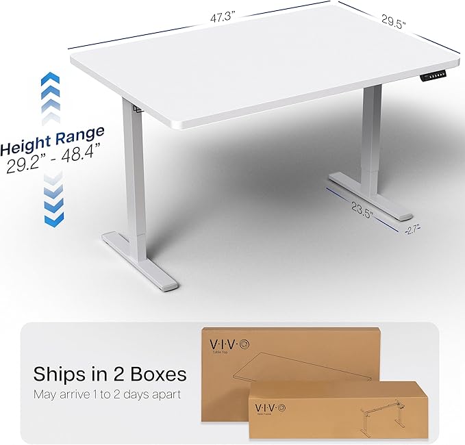 VIVO Electric 48 x 30 in Standing Desk Memory Height Adjustment 1B Series Holds 220 lbs One-Piece White Top Gray Frame DESK-KIT-1G5W